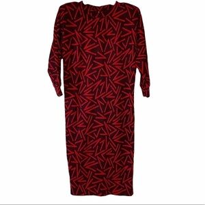Vintage 1980’s Sweater Dress Red & Black Geometric Print Sz Medium